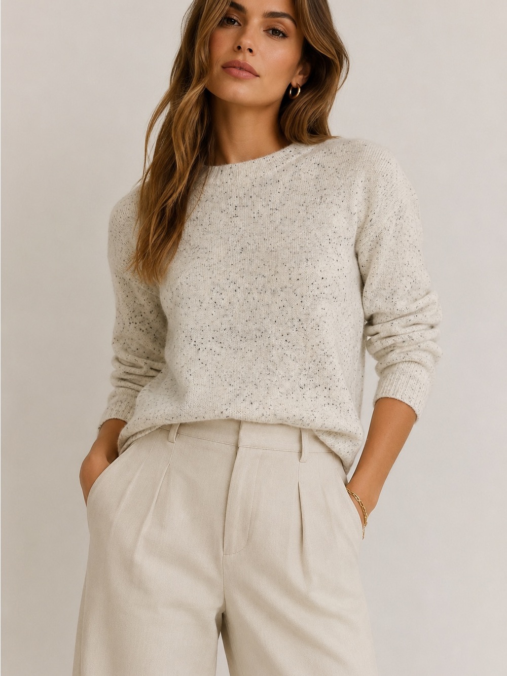 100% Cashmere Flecked Crewneck Sweater Soft Luxury Knit